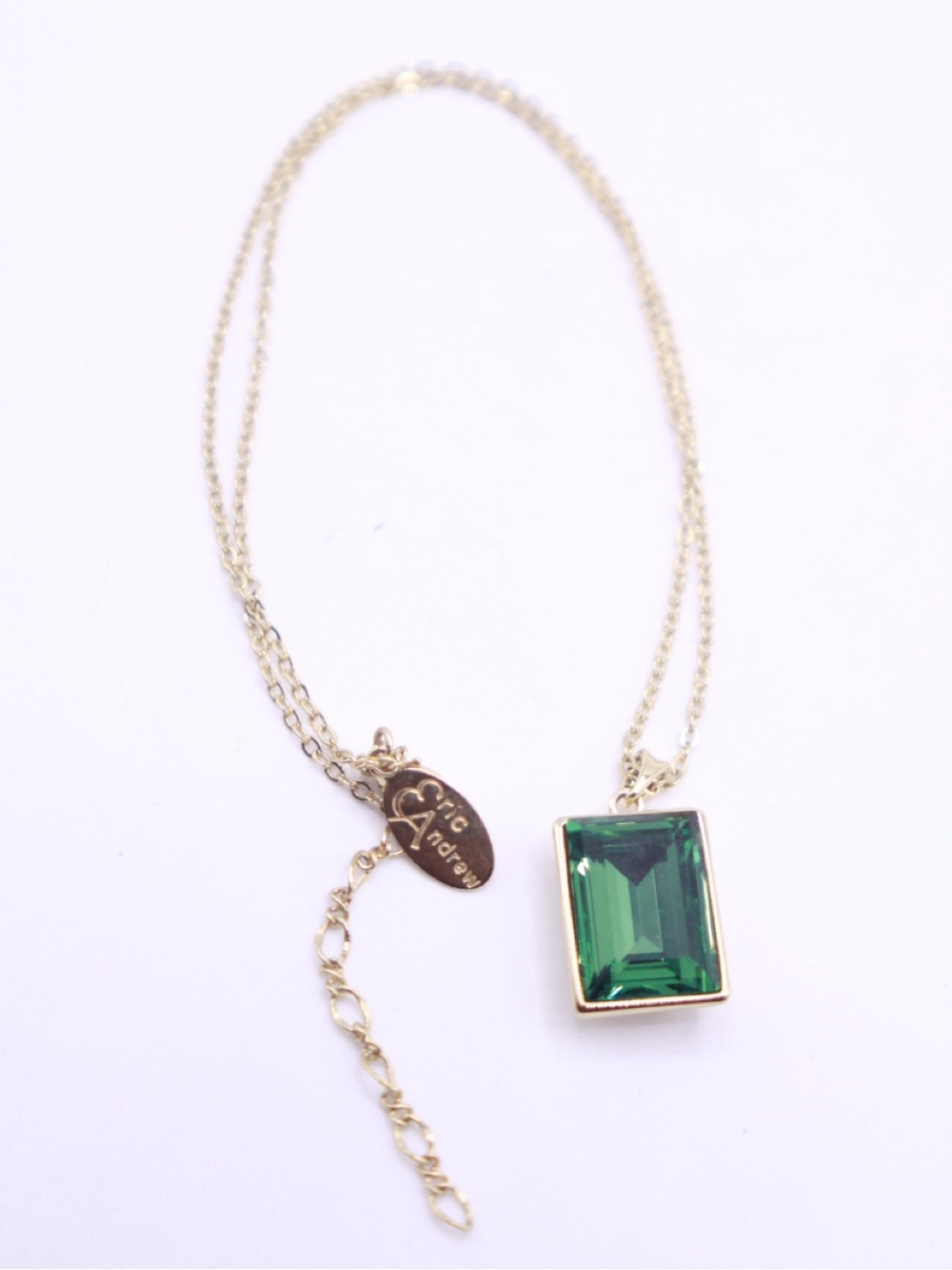 Eric Andrews Collection rectangular emerald-cut green crystal pendant necklace